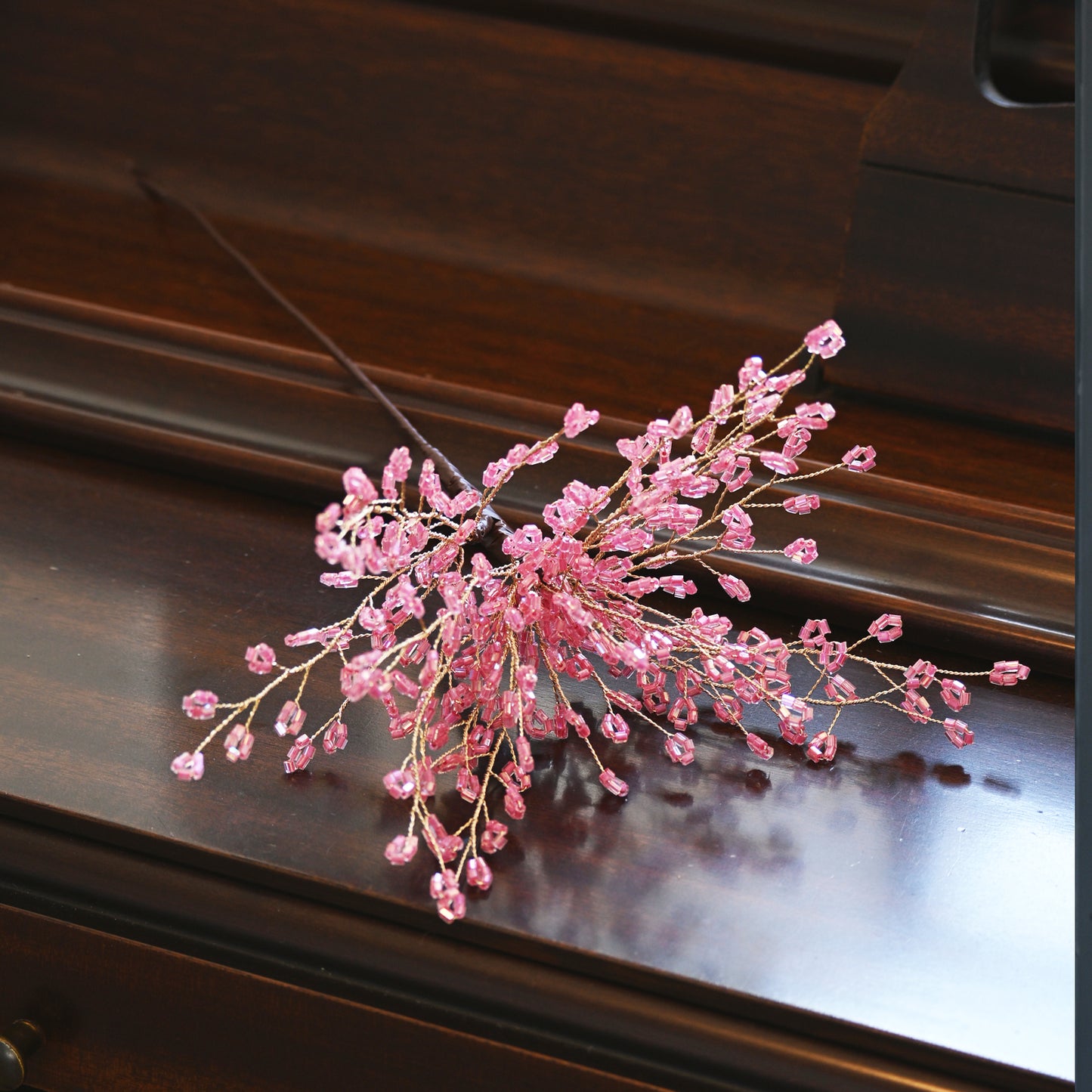 Single Stem Handmade Pink Crystal Beaded Artificial Cherry Blossom Branch K31