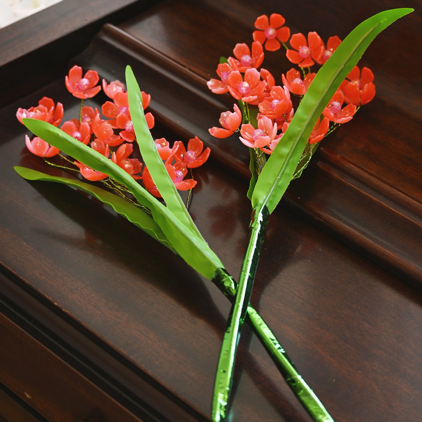 Artificial red Crystal Orchid Flower Stem, Single Stem K13 Handmade Acrylic Beaded Fake Phalaenopsis for Vase Arrangement, Home Wedding Party Floral DIY Decor
