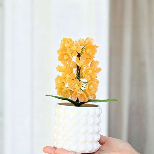 Handmade Yellow Hydrangea Flower Picks, Potted Faux Floral Arrangement L20