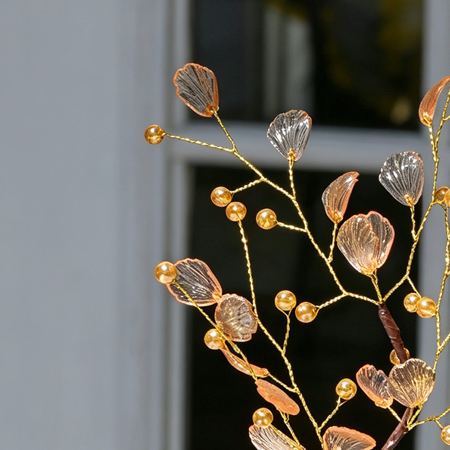 Handmade Crystal Ginkgo Leaf Tree, Artificial Flower Arrangement L49