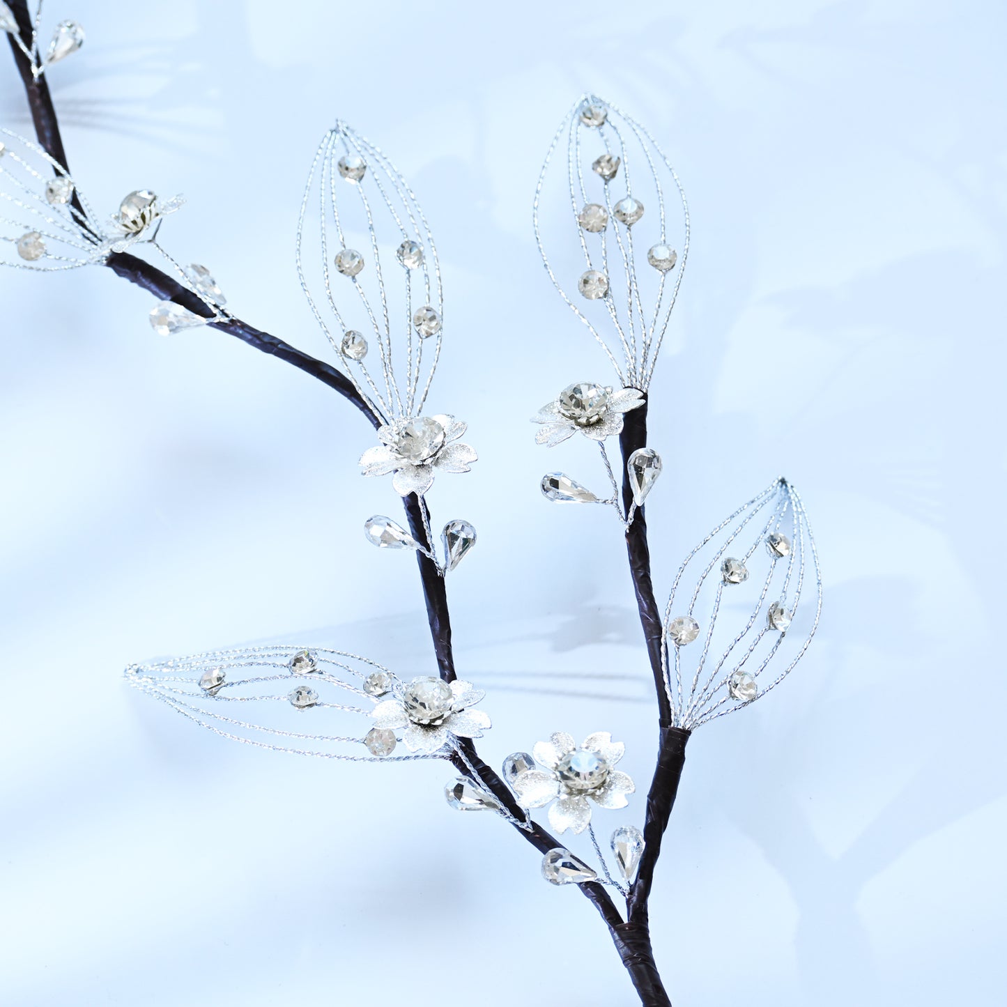 Handmade Clear Crystal Floral Branch Picks, Wire Hollow Leaf Rhinestone Flower Stems K131