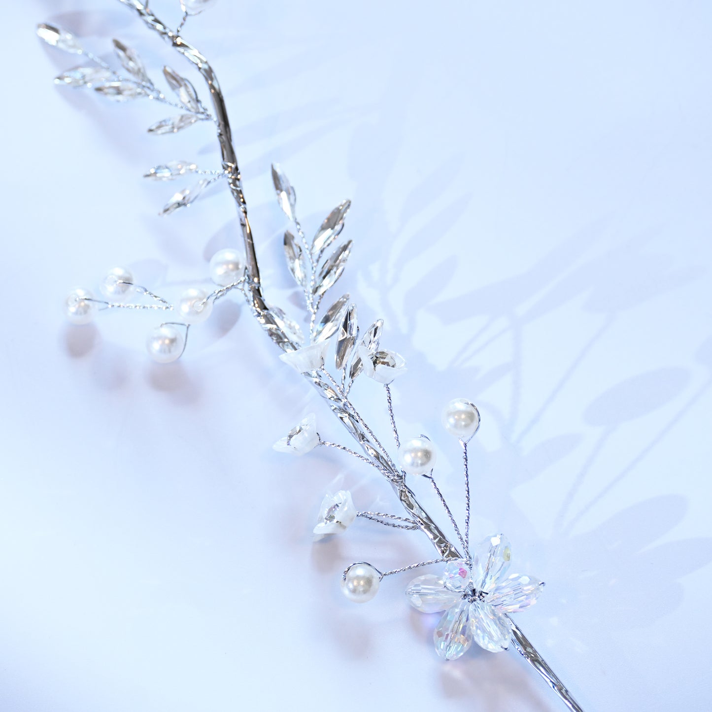 Handmade Silver Pearl & Crystal Leaf Branch Picks K159