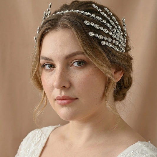 Silver Rhinestone Bridal Tiara Wedding Hair Crown - Bridella BHP533-S