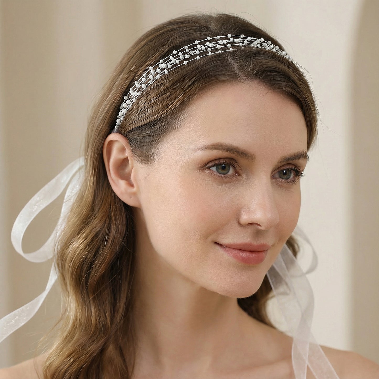 Silver Beaded Bridal Headband Wedding Hair - Bridella BHP28-S