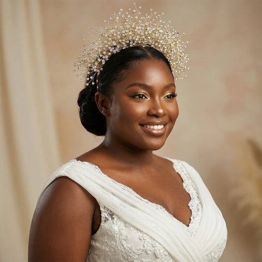 Gold Rhinestone Bridal Crown Wedding Hairpiece - Bridella BHP193-G