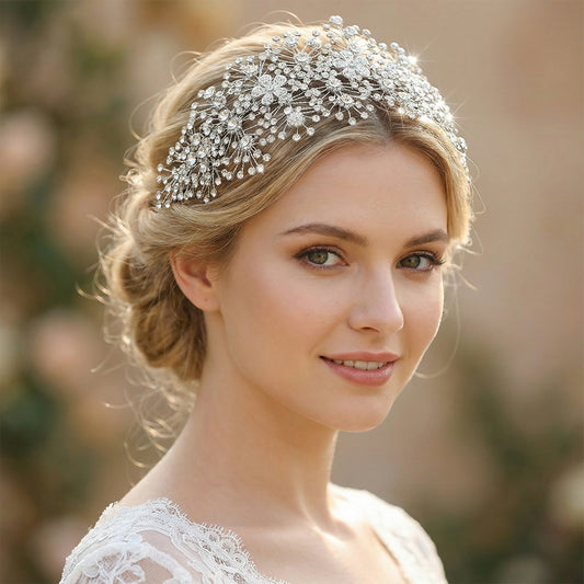 Silver Rhinestone Bridal Headband Wedding Hairpiece - Bridella BHP240-S