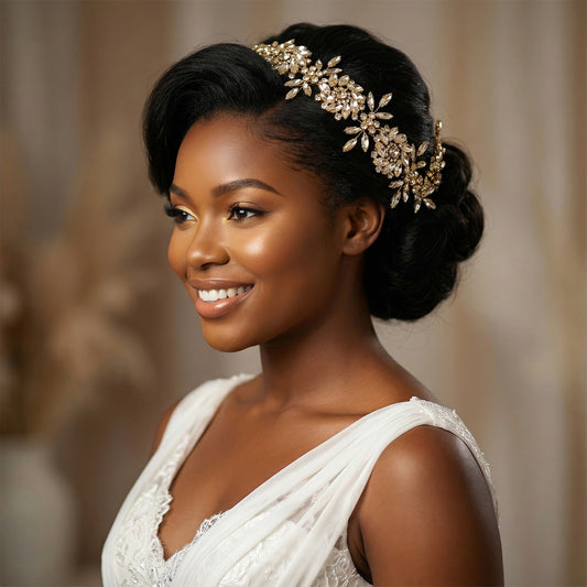 Gold Rhinestone Bridal Headpiece Crown for Wedding - Bridella BHP440-G
