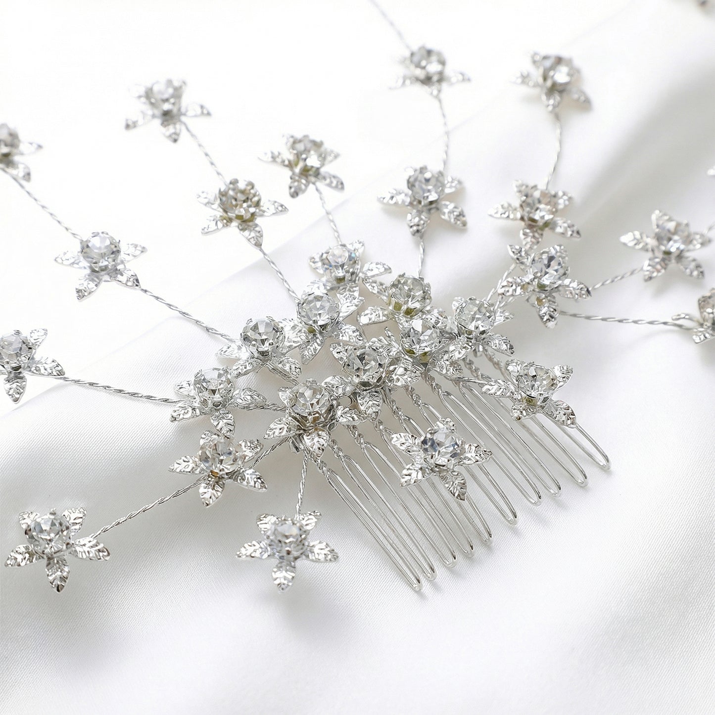 Silver Rhinestone Bridal Hair Comb Wedding - Bridella BHP502-S