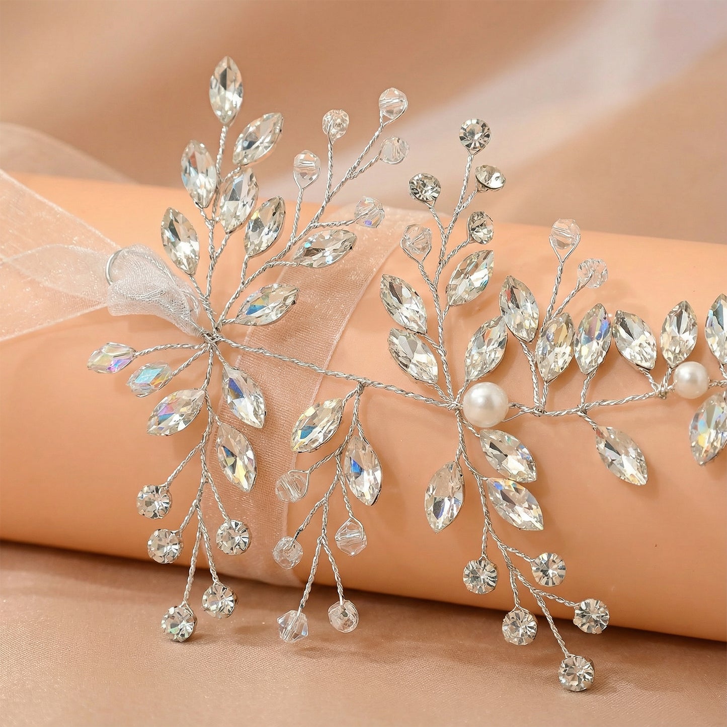 Bridella BHP21-S Silver Rhinestone & Pearl Headwear