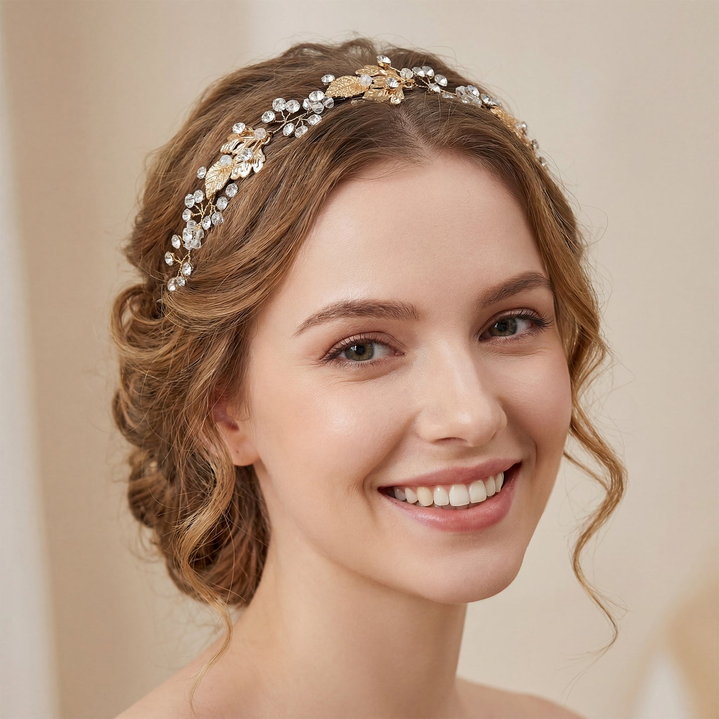 Bridella BHP122 Gold Rhinestone Headband