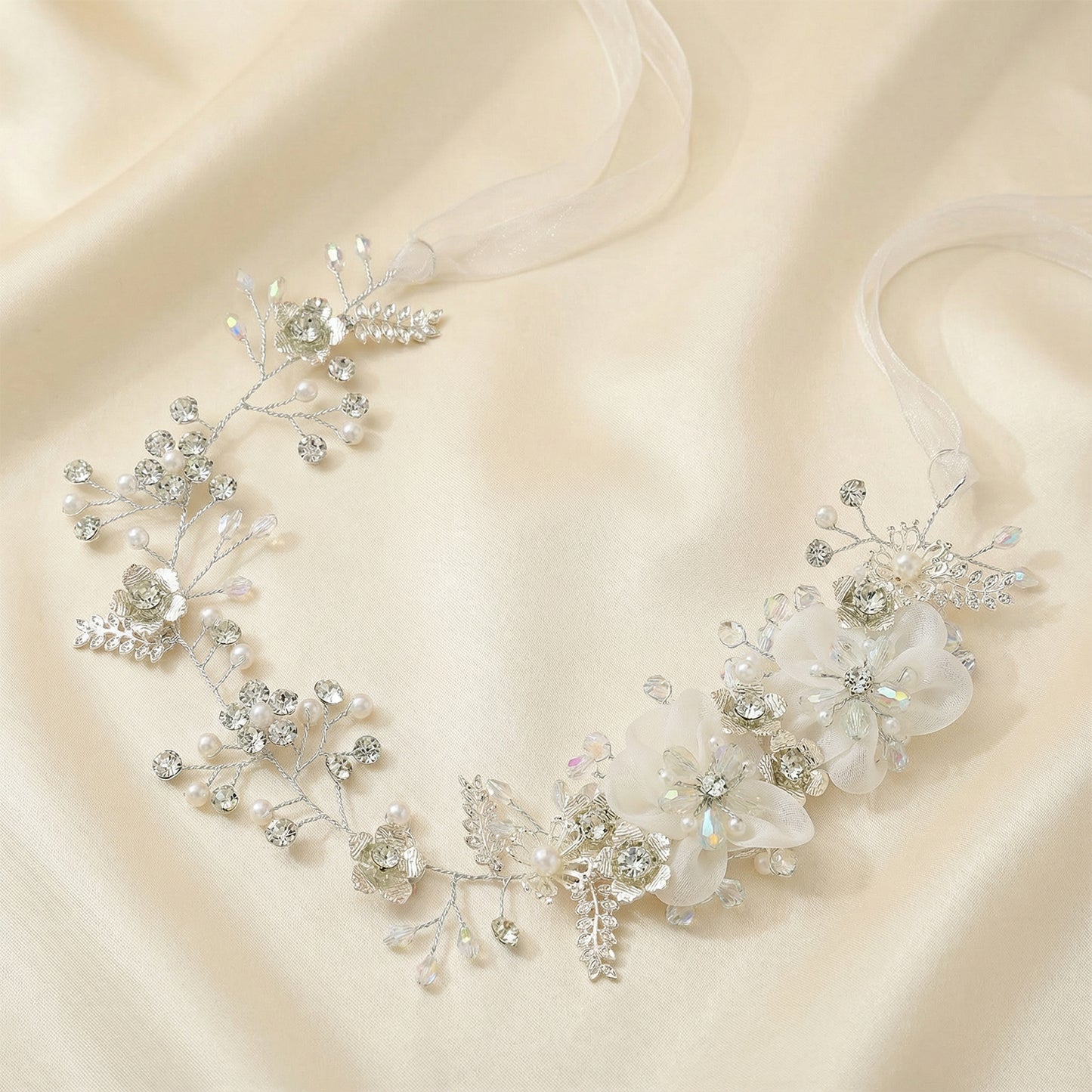 Bridella BHP275-S Silver Rhinestone & Pearl Headband