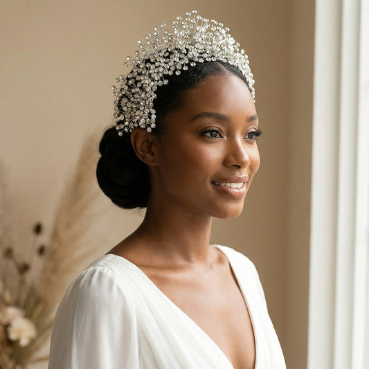 Silver Rhinestone Bridal Crown Hair Comb - Bridella BHP376-S
