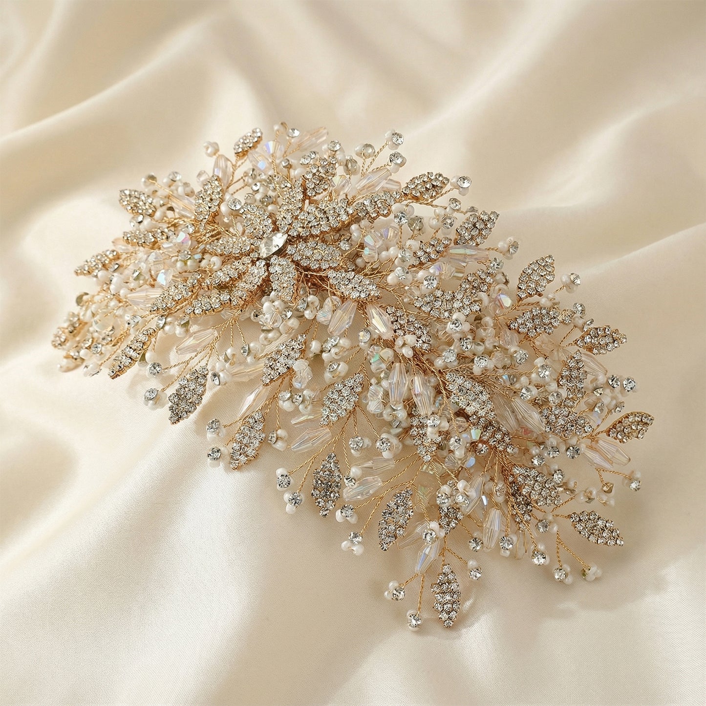 Bridella BHP377-G Gold Rhinestone & Pearl Crown