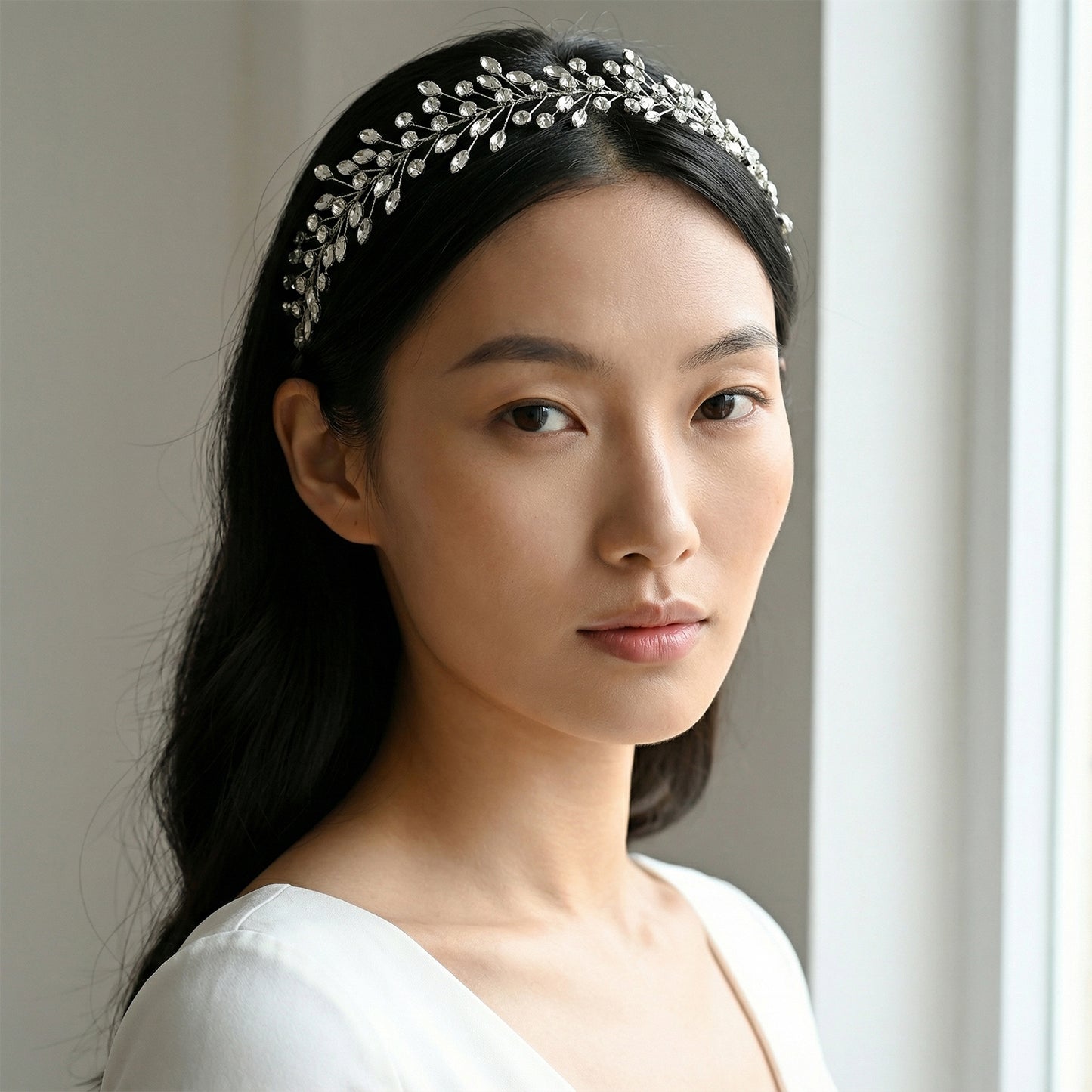 Silver Rhinestone Bridal Tiara Crown - Bridella BHP410-S