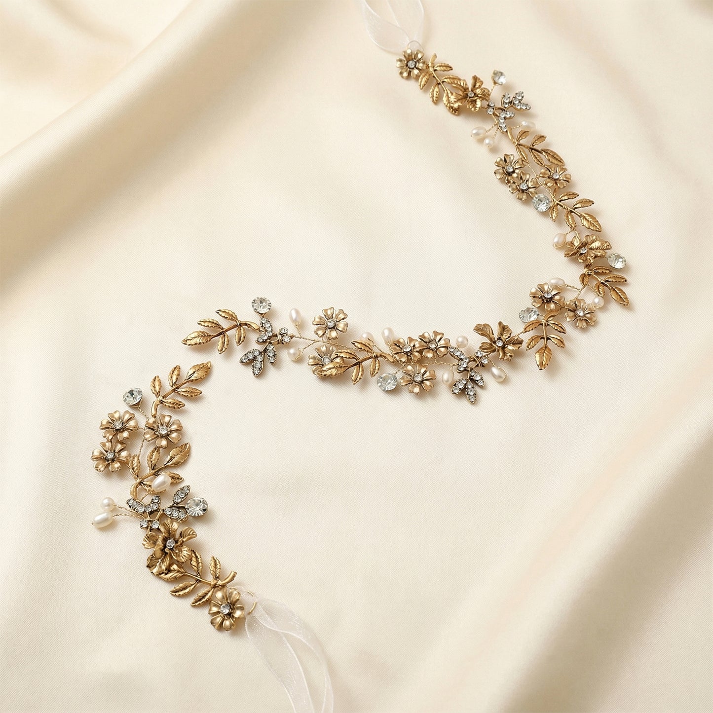 Bridella BHP355 Gold Rhinestone & Pearl Tiara