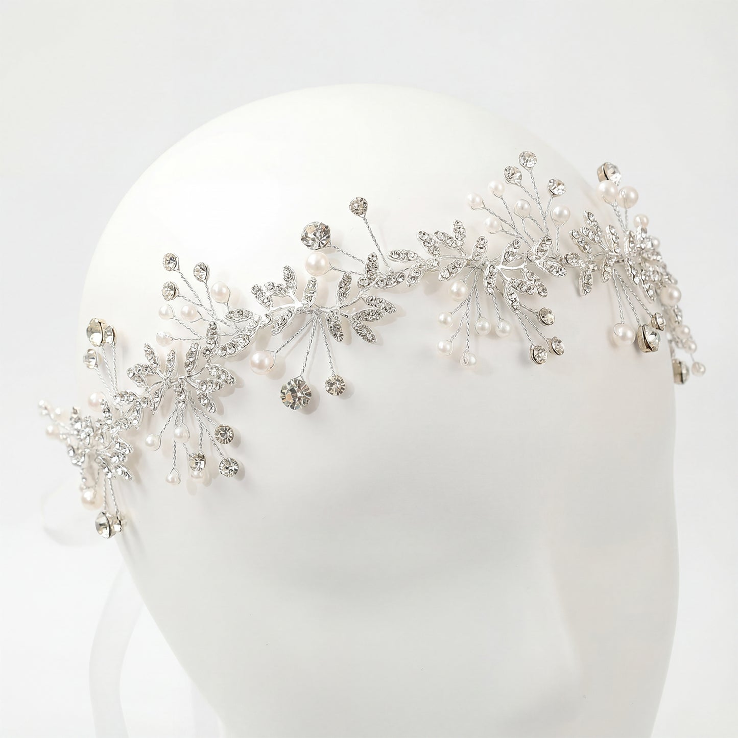 Bridella BHP233-S Silver Rhinestone & Pearl Headband