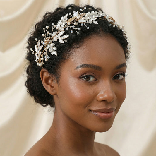 Bridella BHP272-G Gold Rhinestone & Pearl Headband