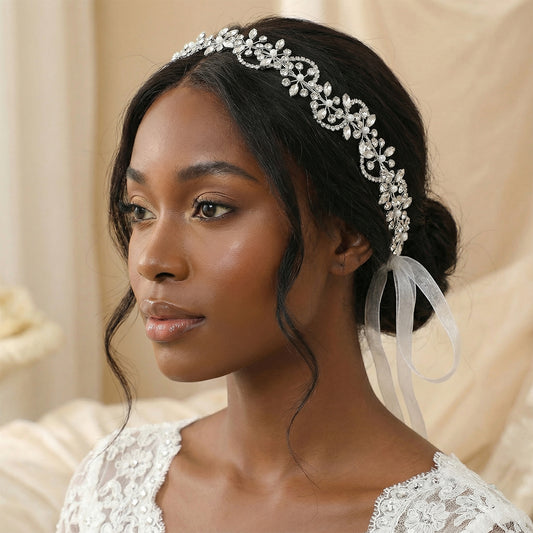 Silver Rhinestone Bridal Headband Bridella BHP266-S