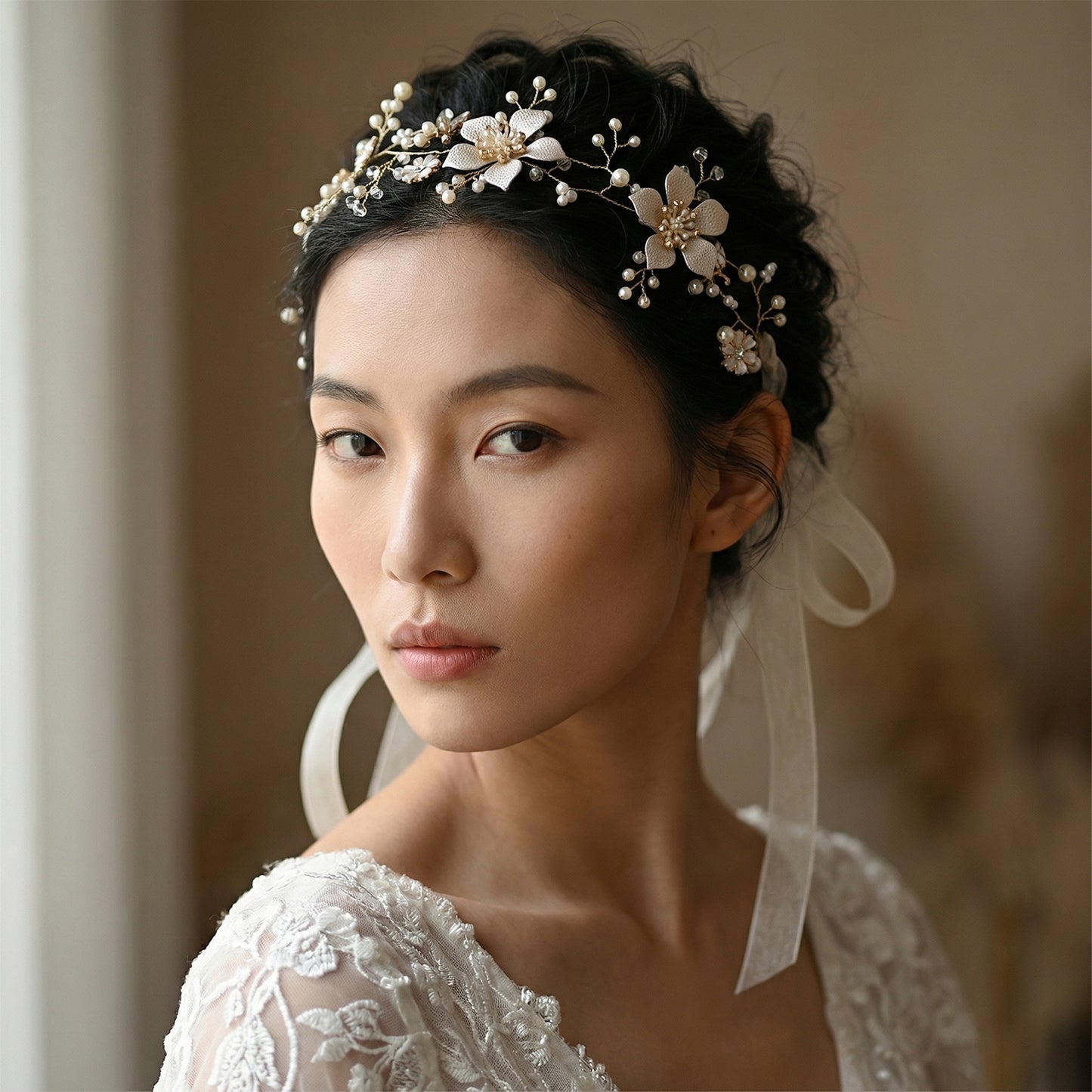 Bridella BHP357-G Gold Pearl & Alloy Headband