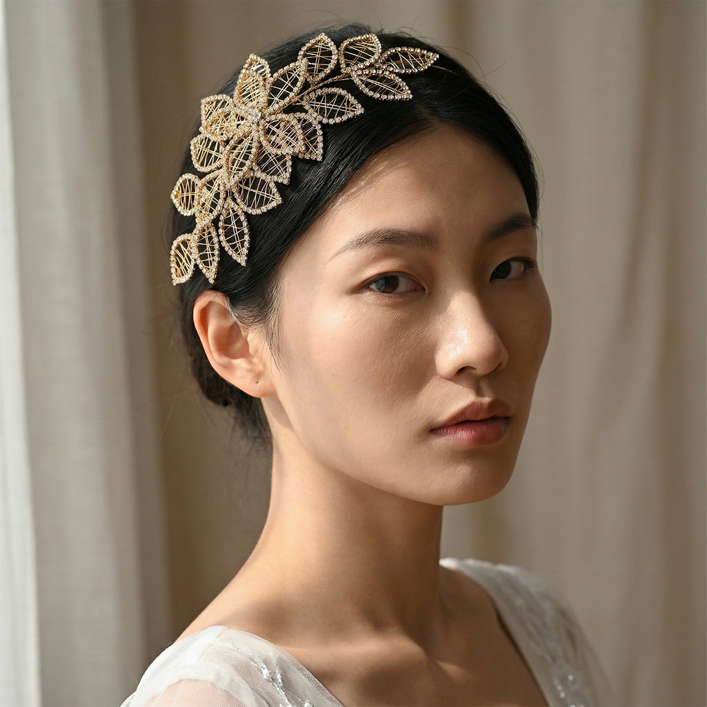 Gold Rhinestone Crown Bridal Tiara - Bridella BHP256-XG