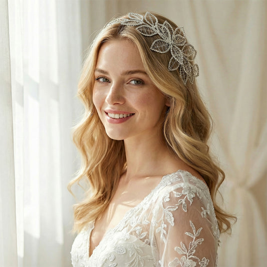 Silver Rhinestone Bridal Crown Wedding Headpiece - Bridella BHP256-S