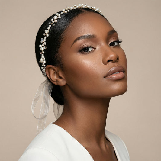 Gold Pearl Bridal Tiara Wedding Hair Crown - Bridella BHP03-G