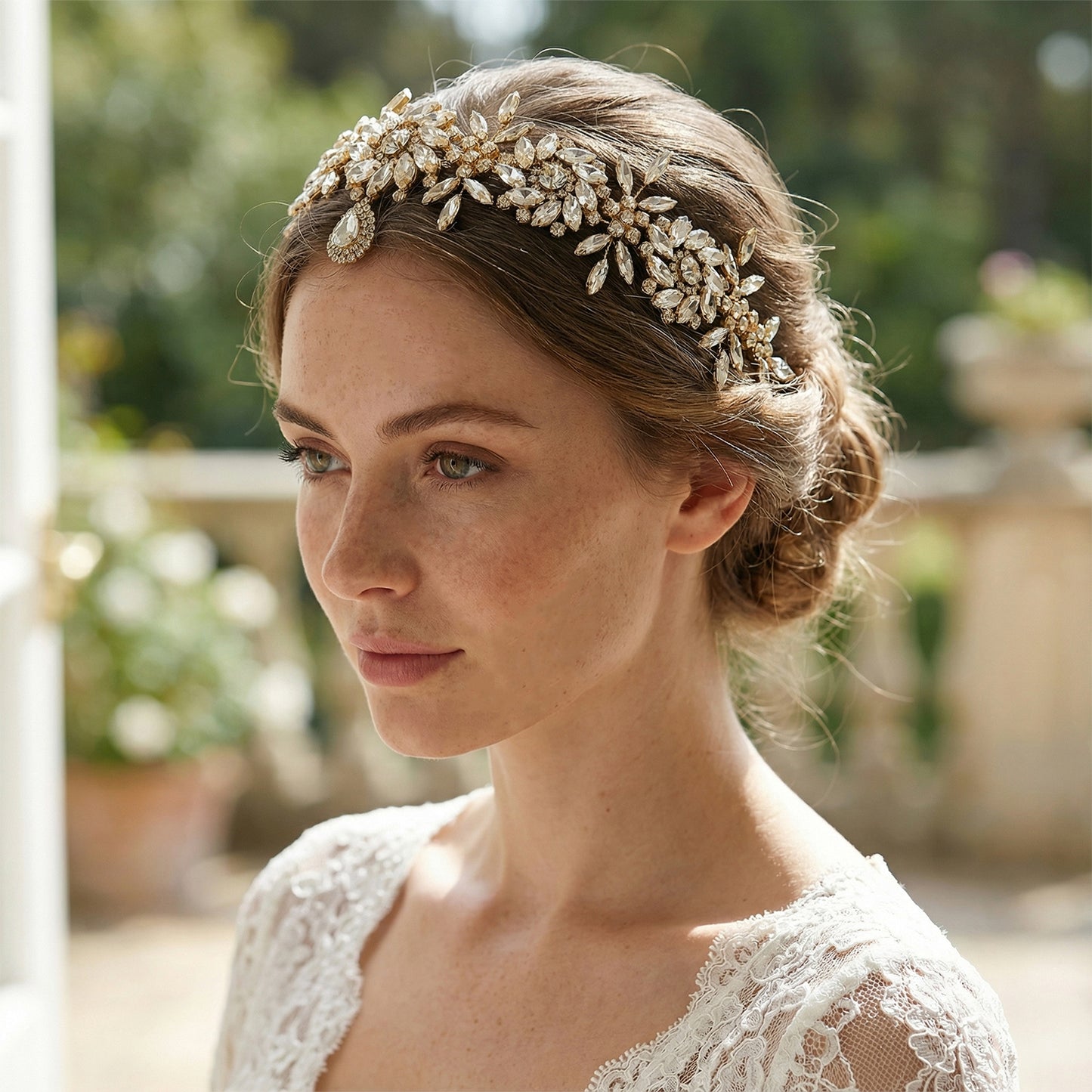 Gold Rhinestone Bridal Headpiece Crown for Wedding - Bridella BHP440-G