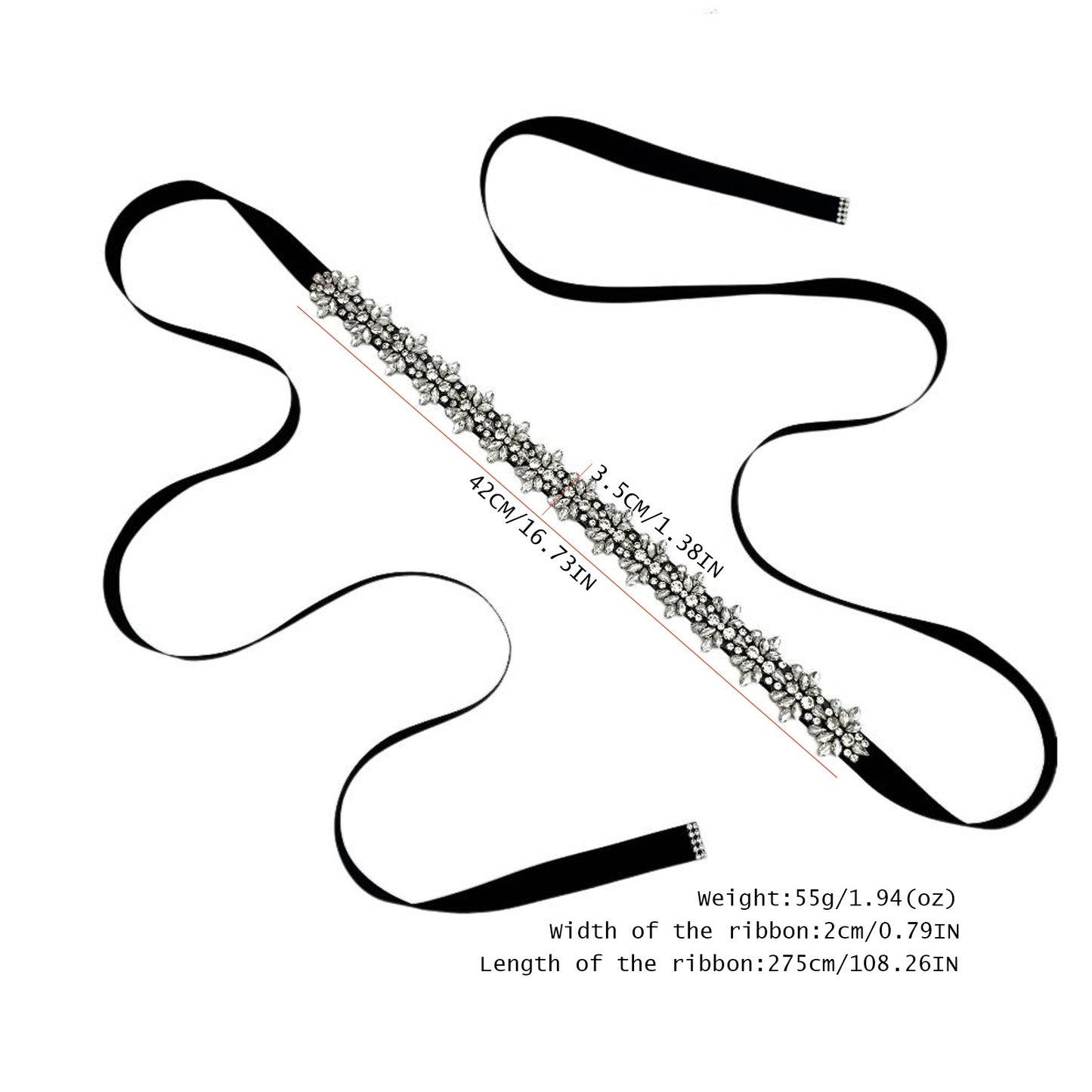 Black Rhinestone Elastic Bridal Belt Luxury - Bridella BS269-D