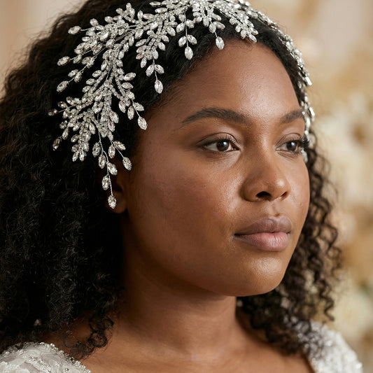 Silver Rhinestone Bridal Tiara Crown - Bridella BHP482-S