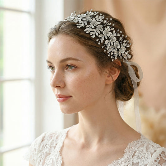 Silver Rhinestone Bridal Headband Wedding Hairpiece - Bridella BHP349-S