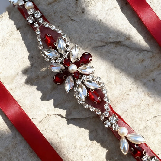 BS09R wine rhinestone pearl belt