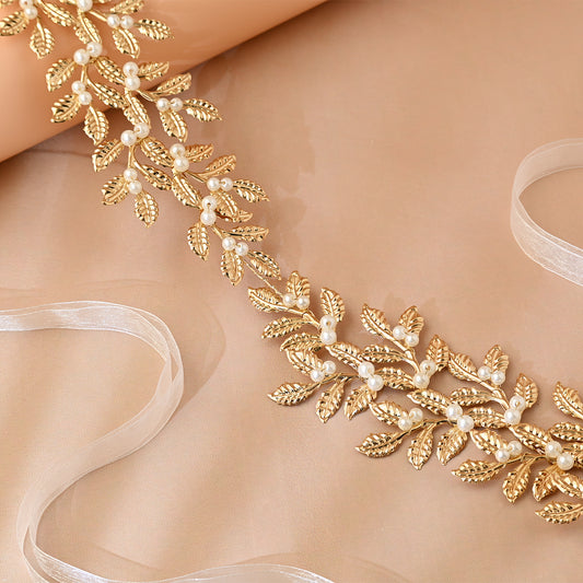 Bridella BHP353 Gold Pearl & Alloy Headband