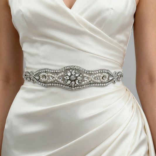 BS18 white rhinestone pearl belt