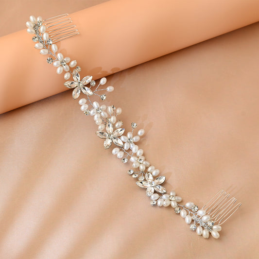 Bridella BHP128 Silver Rhinestone & Pearl Tiara