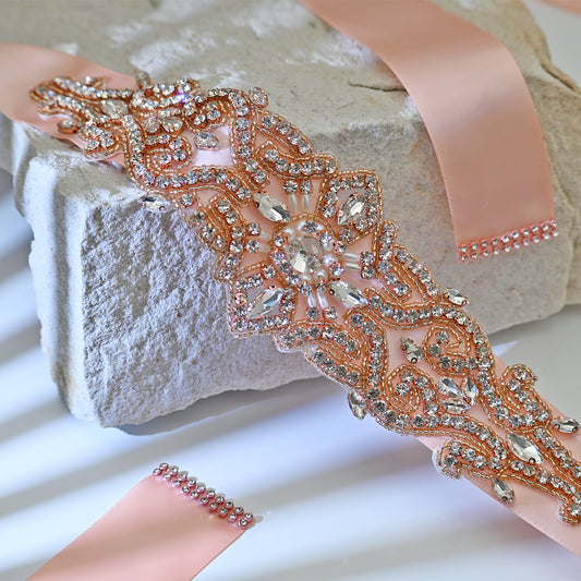 Bridella BS26RG Rose Gold Rhinestone & Pearl Belt