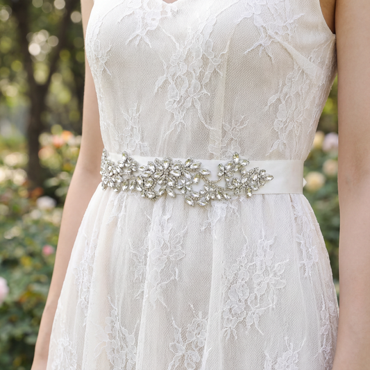 Off white Rhinestone Belt - Bridella BS283