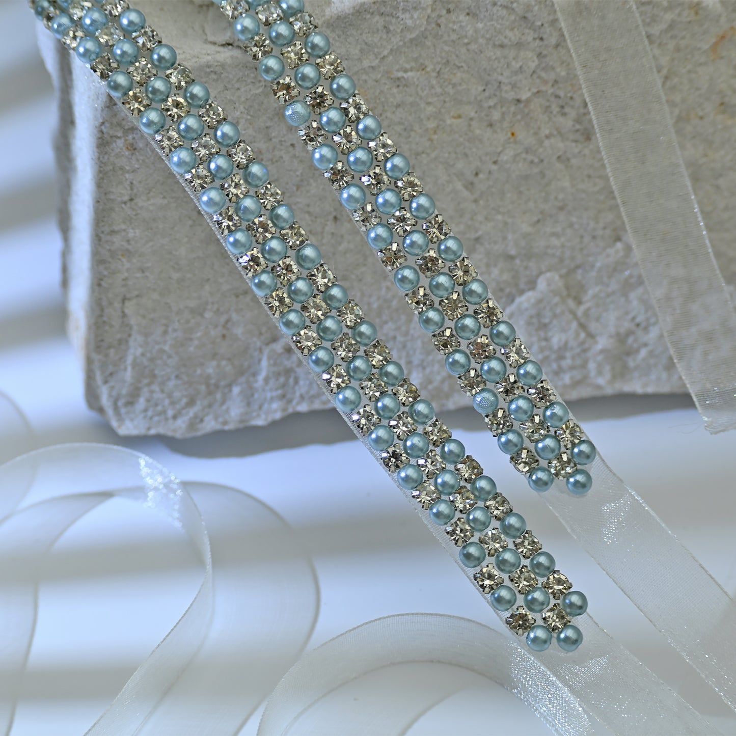 Bridella BS134L White Rhinestone & Pearl Belt