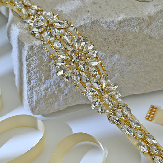 Bridella BS131G Ivory Rhinestone Belt