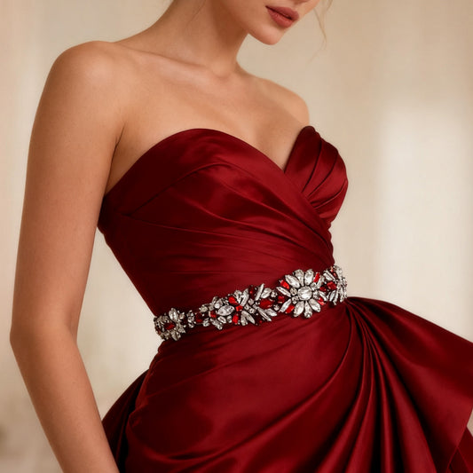 BS122R burgundy rhinestone belt