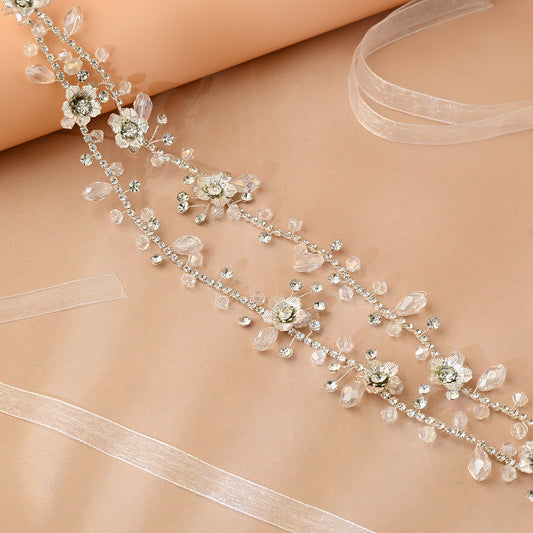 Bridella BHP340-S Silver Rhinestone & Pearl Headband