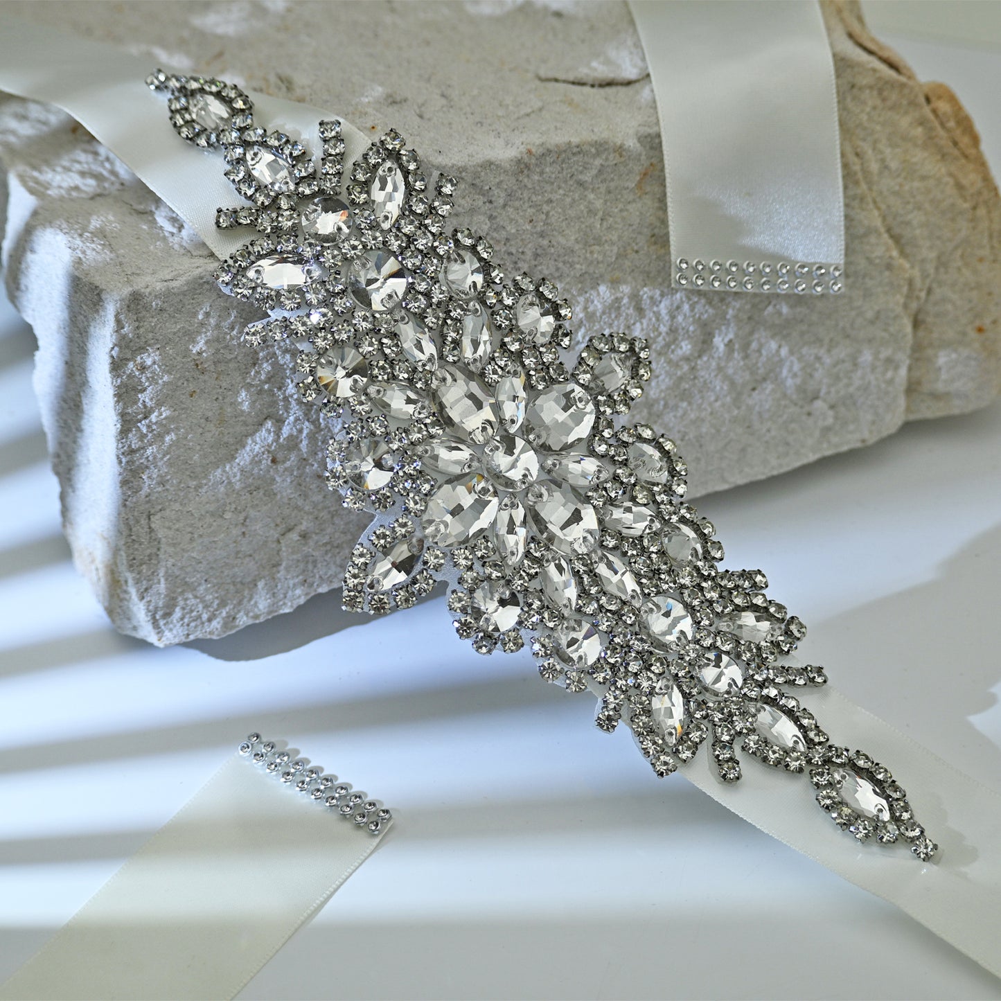 Silver Rhinestone & Pearl Belt - Bridella BS01-S