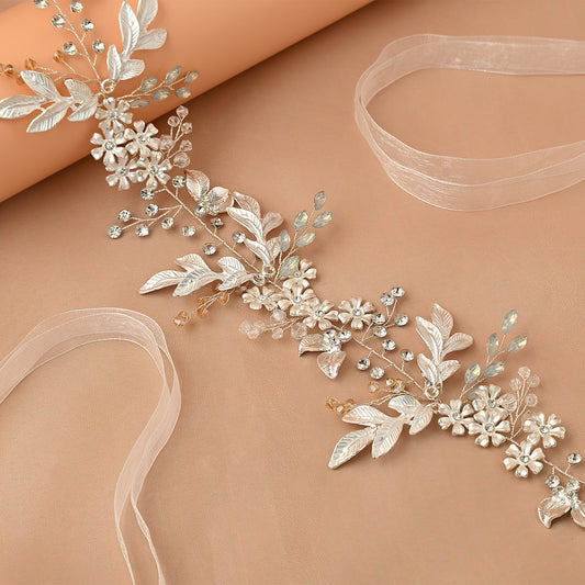 Bridella BHP278-S Silver Rhinestone & Pearl Headband