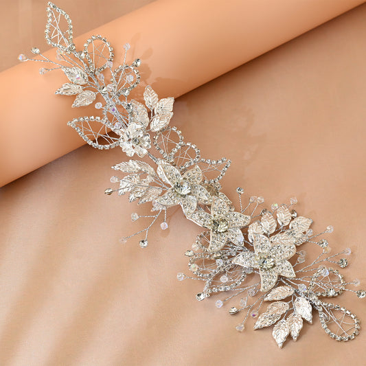 Bridella BHP282-S Silver Rhinestone & Pearl Headband