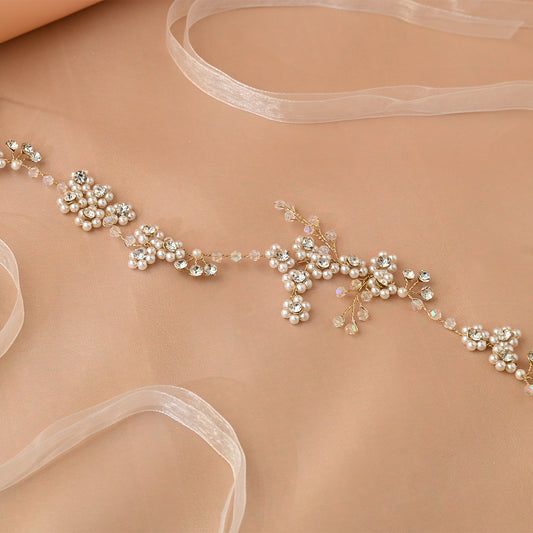 Bridella BHP129-S Silver Rhinestone & Pearl Headband