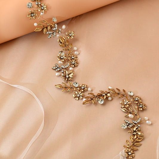 Bridella BHP355 Gold Rhinestone & Pearl Tiara