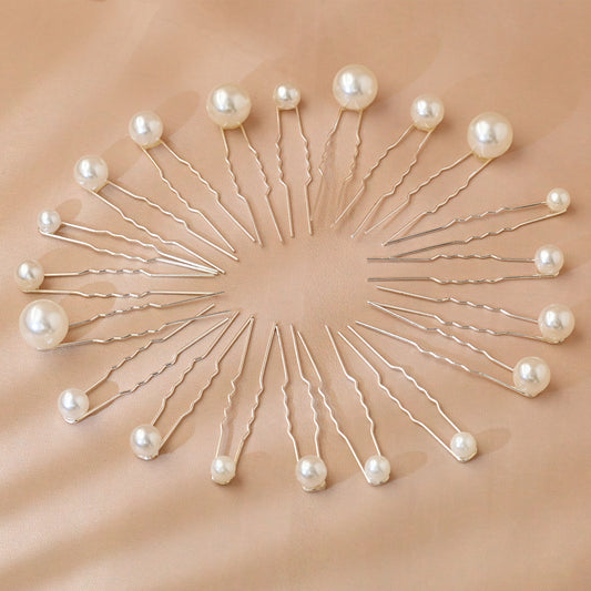 20pcs Silver Pearl Bridal Hair Pins Set - Bridella BHP536-S