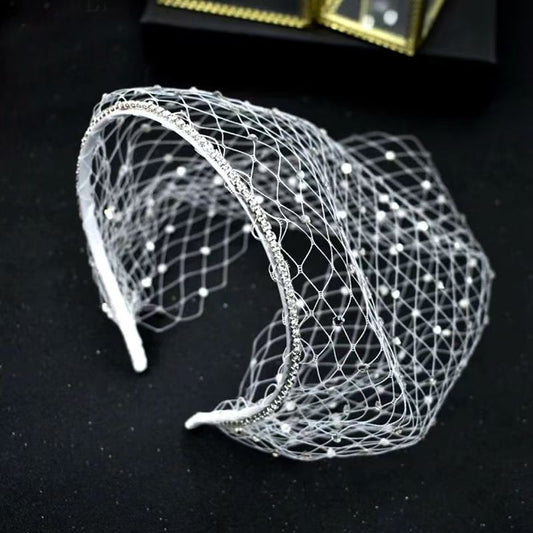 Vintage Rhinestone Birdcage Veil Bridal Face Veil Short Wedding Veil White - Bridella VA09-W