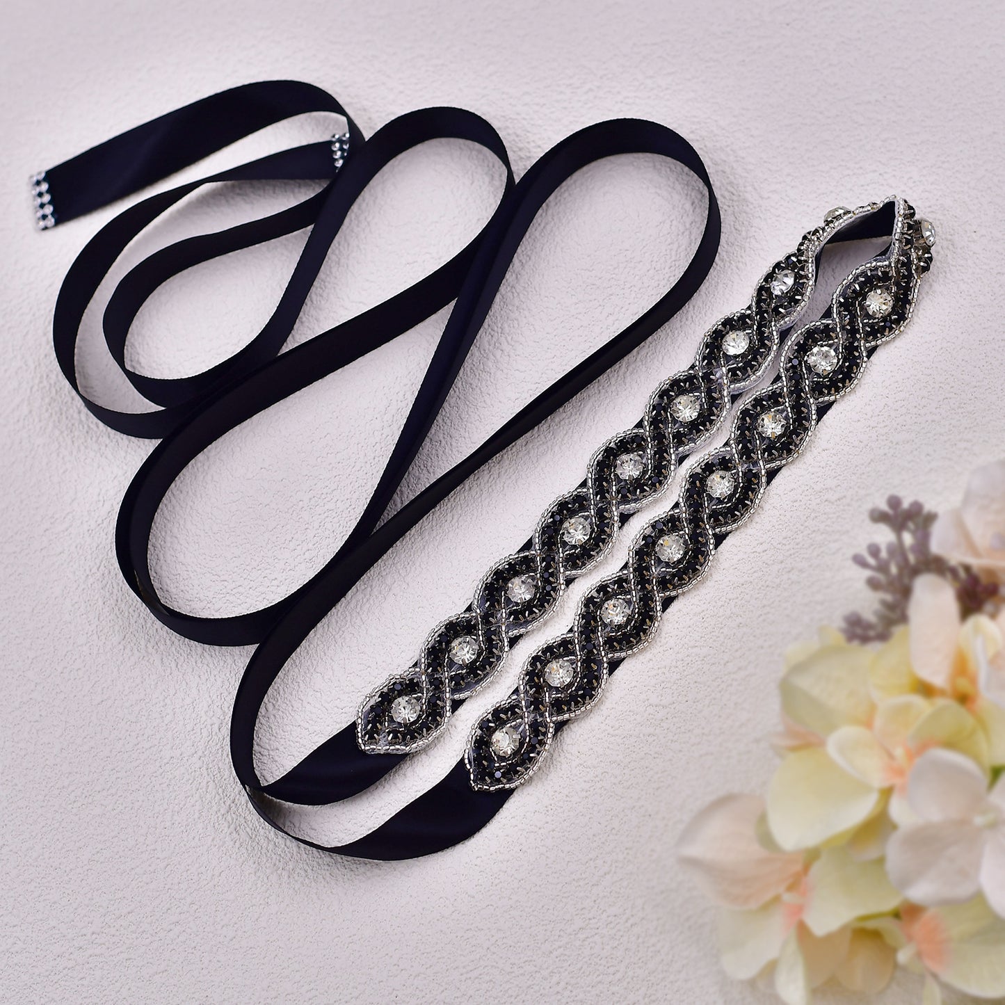 BRIDELLA BS28 Black Dress Belt Luxurious Black Diamond Weddings Parties