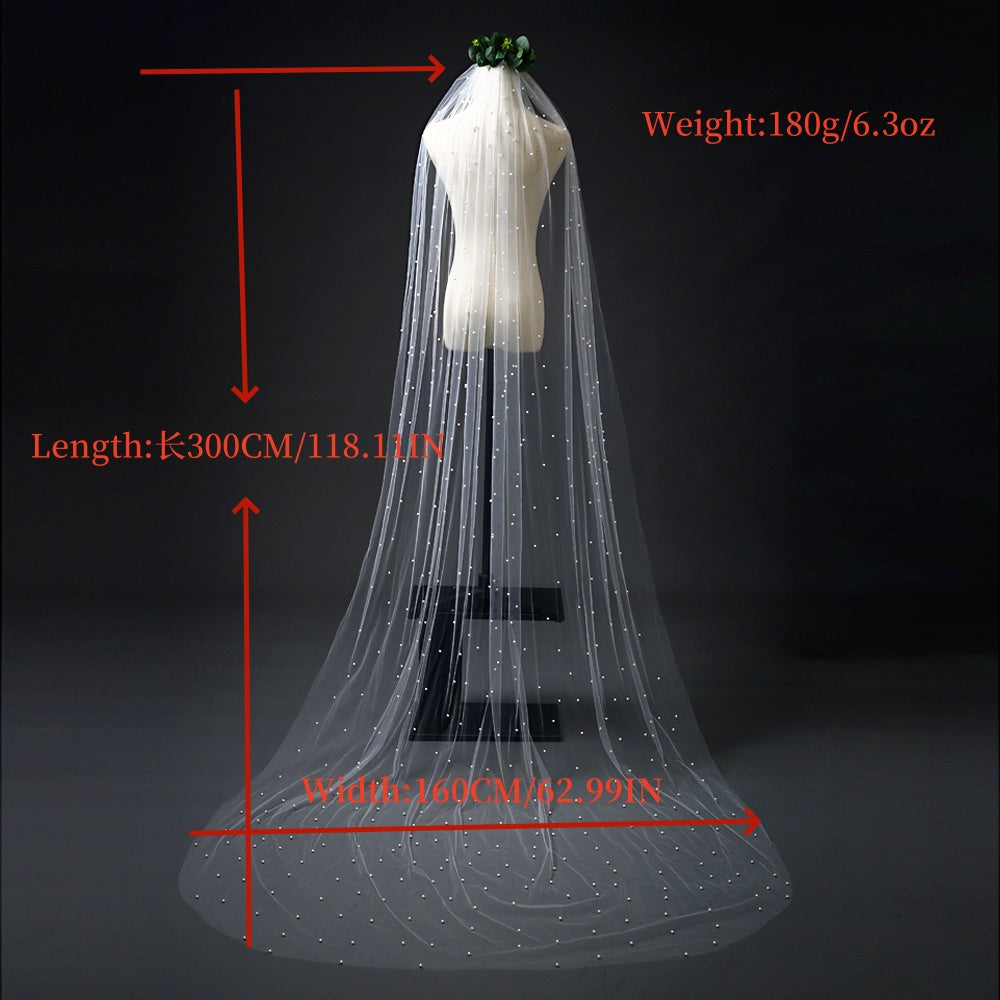 BRIDELLA BV05 Fashion Cathedral Bridal Beaded Veil Single Layer with Hair Comb Soft Yarn Wedding Accessories