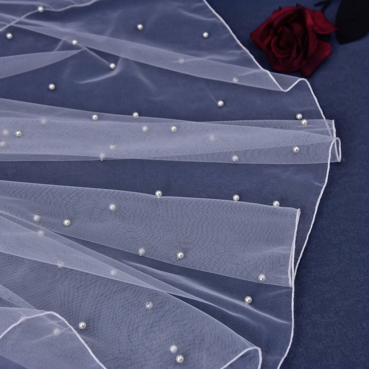 BRIDELLA BV06 Short Lock Edge Pearl Beaded Veil Single Layer With Hair Comb Bride Wedding Veil Accessories